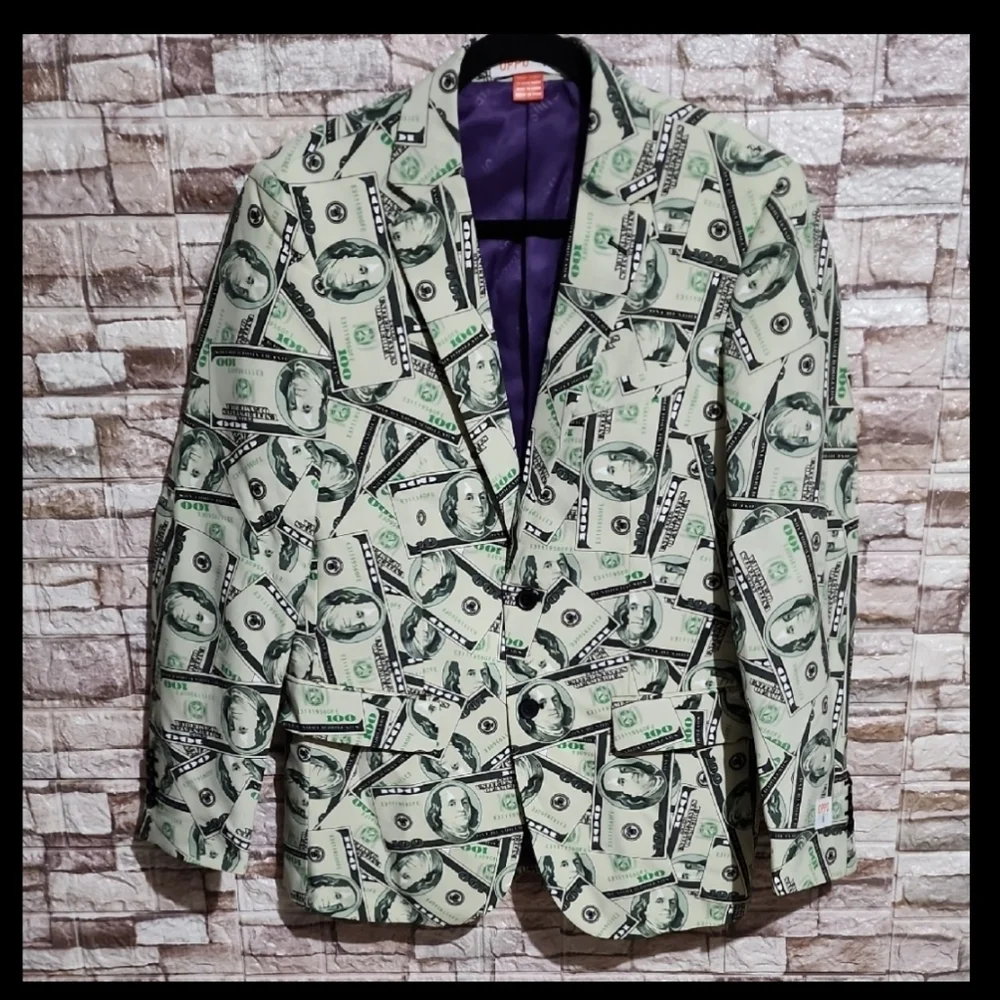 OPPO SUITS SET Stylish Money Print Blazer &  Pant  Green and Black